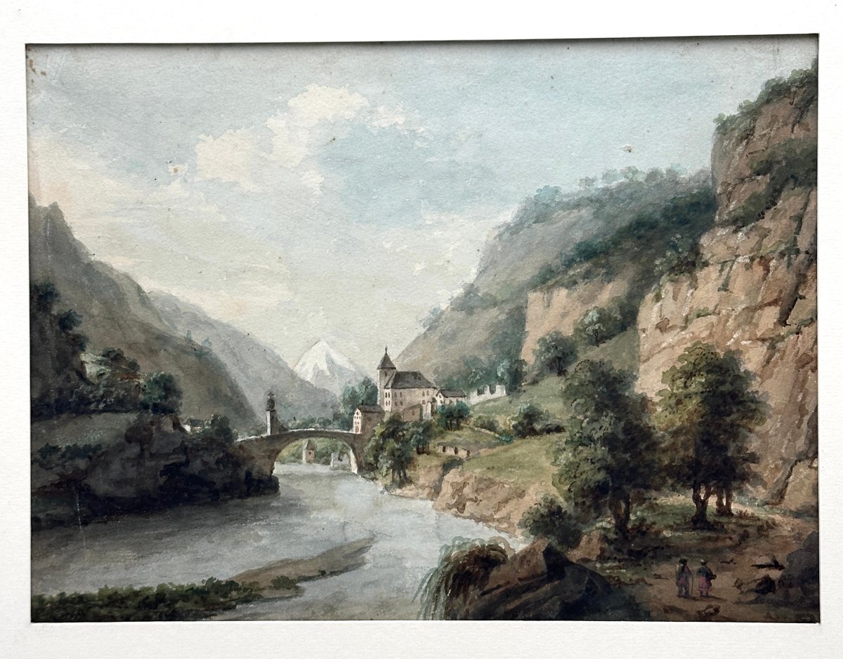 3 Watercolor Drawings, Swiss Or German School, 19th Century-photo-3