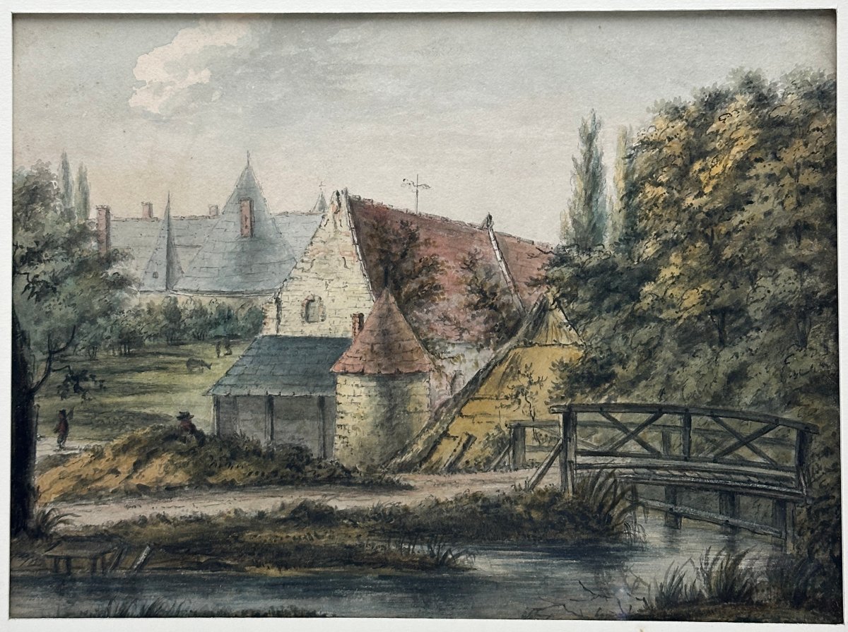 3 Watercolor Drawings, Swiss Or German School, 19th Century-photo-4