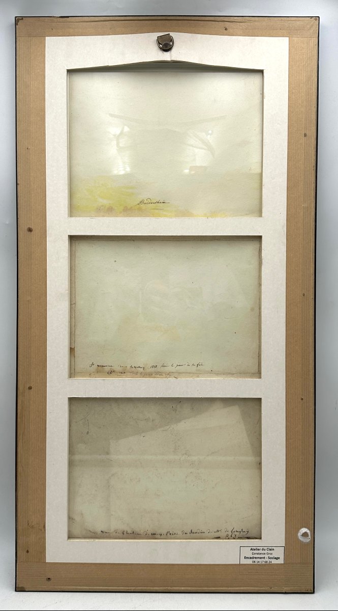 3 Watercolor Drawings, Swiss Or German School, 19th Century-photo-1
