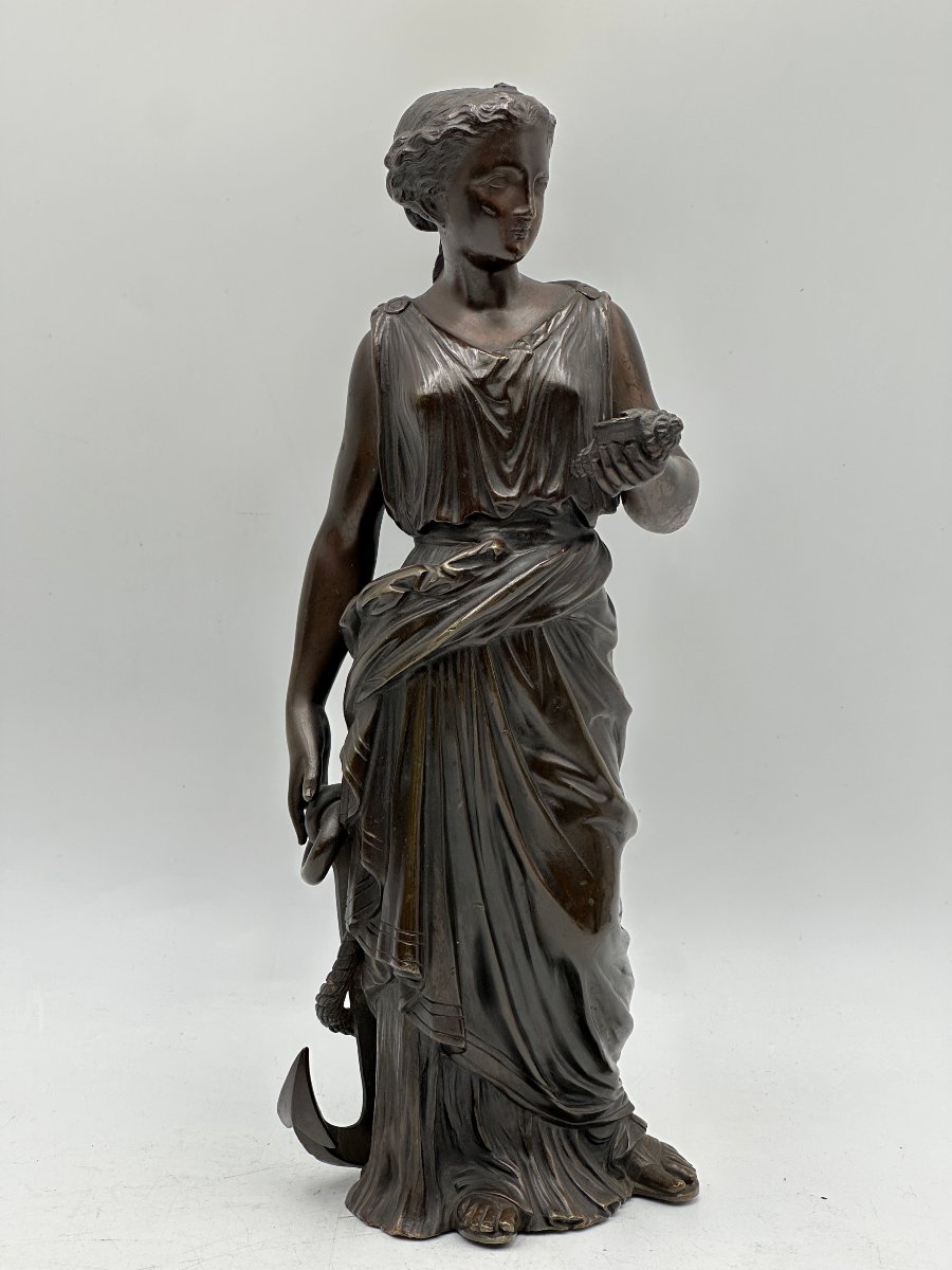 Figure  féminine allégorie de la marine", Bronze patiné.