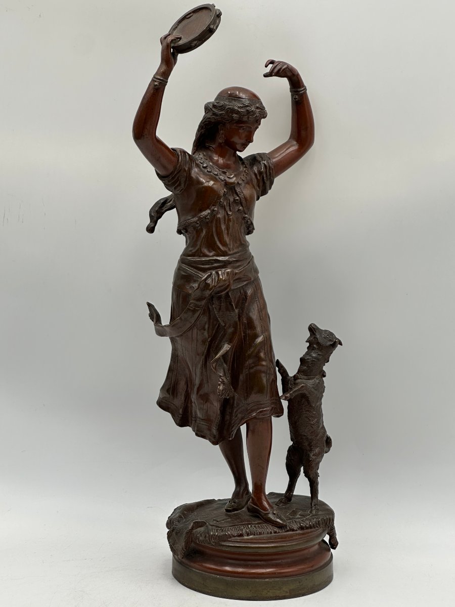 Charles ANFRIE (1833-1905), Danseuse au Tambourin, bronze à patine brune.-photo-2