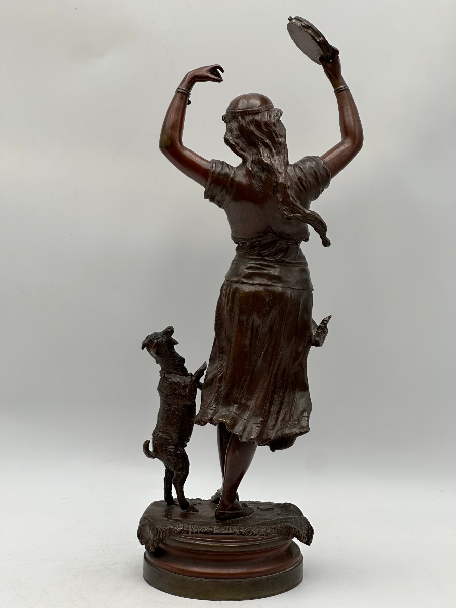 Charles ANFRIE (1833-1905), Danseuse au Tambourin, bronze à patine brune.-photo-3