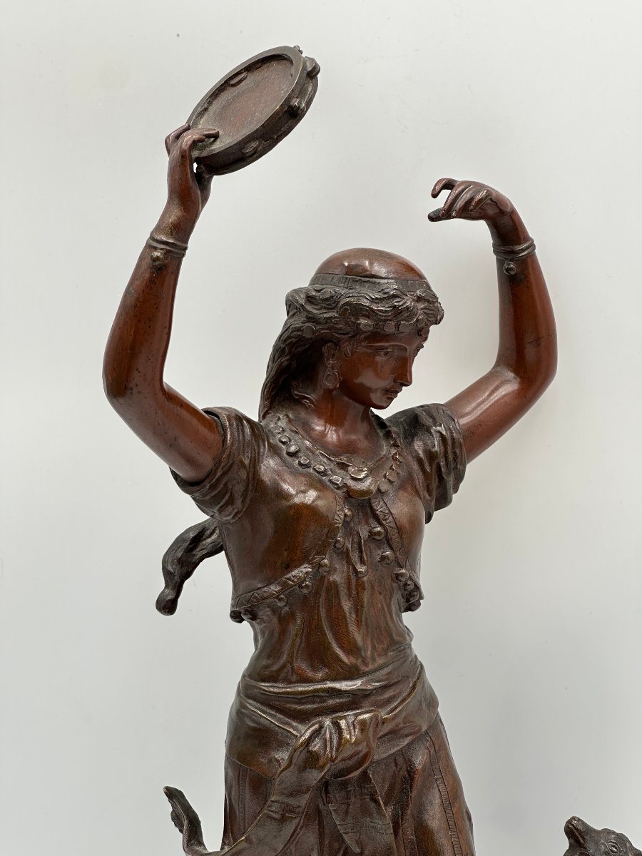 Charles ANFRIE (1833-1905), Danseuse au Tambourin, bronze à patine brune.-photo-1