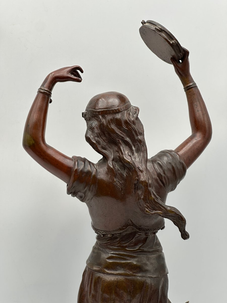 Charles ANFRIE (1833-1905), Danseuse au Tambourin, bronze à patine brune.-photo-3