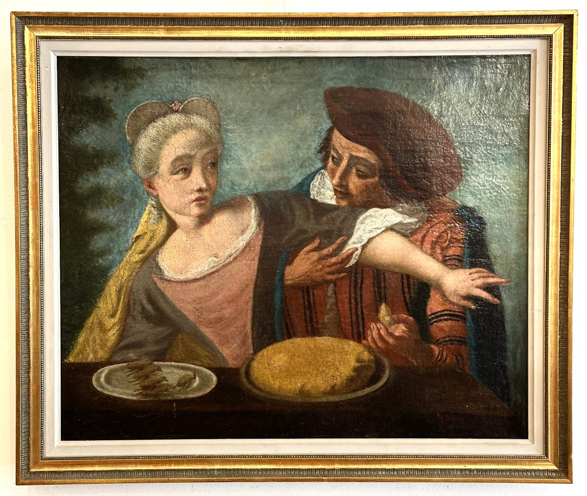 Sganarelle Gourmand, école française  dans le gout du XVIIIème, huile sur toile.