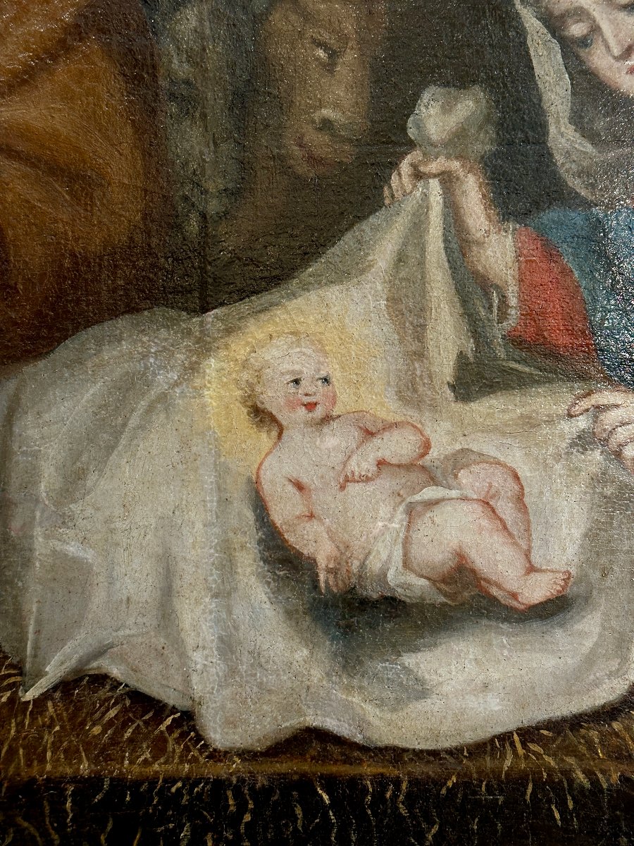 Scène de la nativité, école française de la fin du XVII ème-photo-2