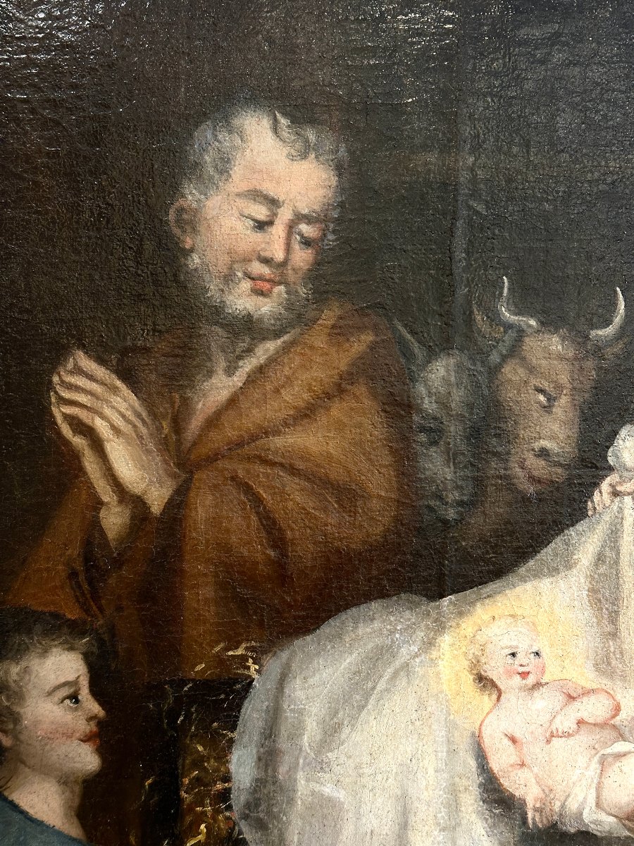 Scène de la nativité, école française de la fin du XVII ème-photo-4