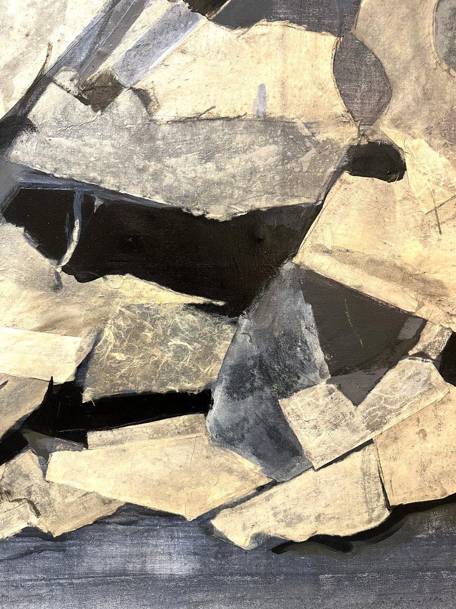 Jean Pierre Dola, Geometric Rock Landscape, Oil On Canvas -photo-3