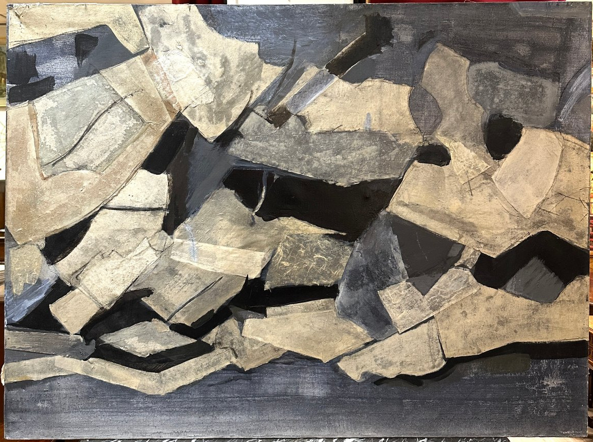 Jean Pierre Dola, Geometric Rock Landscape, Oil On Canvas 