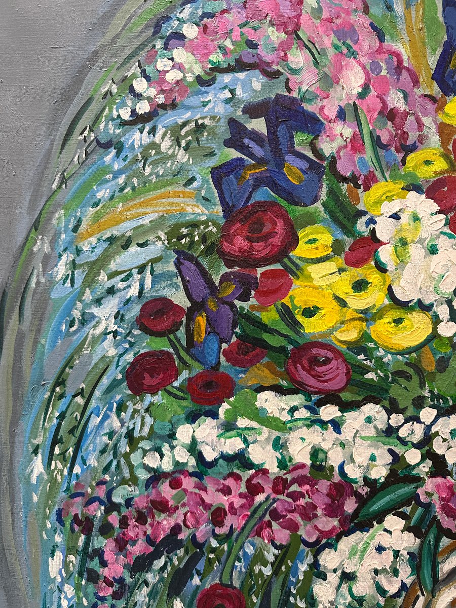 Vincent ROUX , Composition floral, Huile sur toile. XXème-photo-2