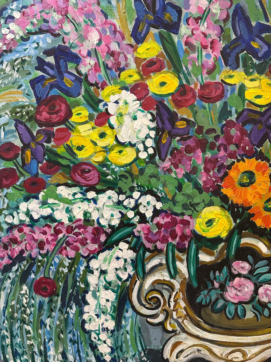 Vincent ROUX , Composition floral, Huile sur toile. XXème-photo-3