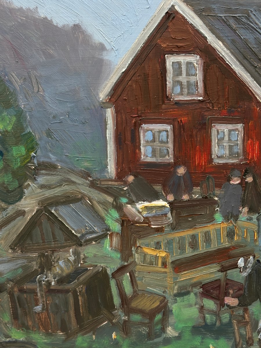 Ake Wickstrom, Lively House And Garden, Oil On Canvas-photo-2
