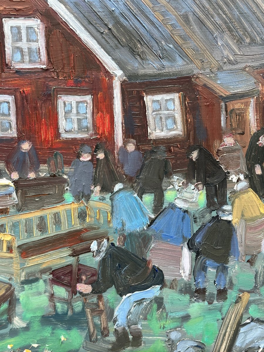 Ake Wickstrom, Lively House And Garden, Oil On Canvas-photo-3