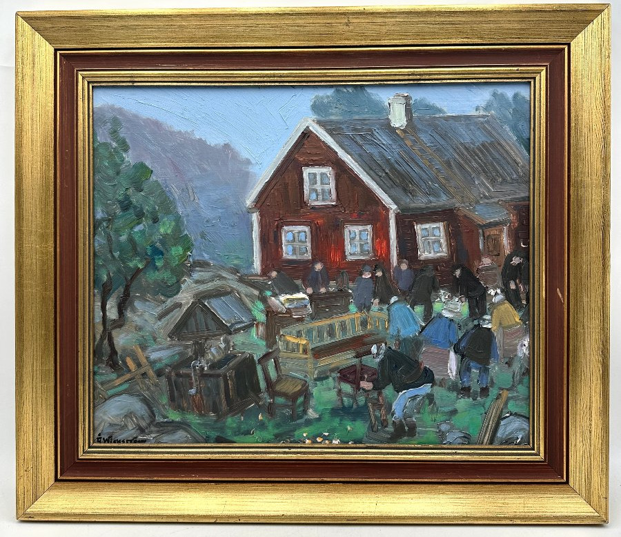 Ake Wickstrom, Lively House And Garden, Oil On Canvas