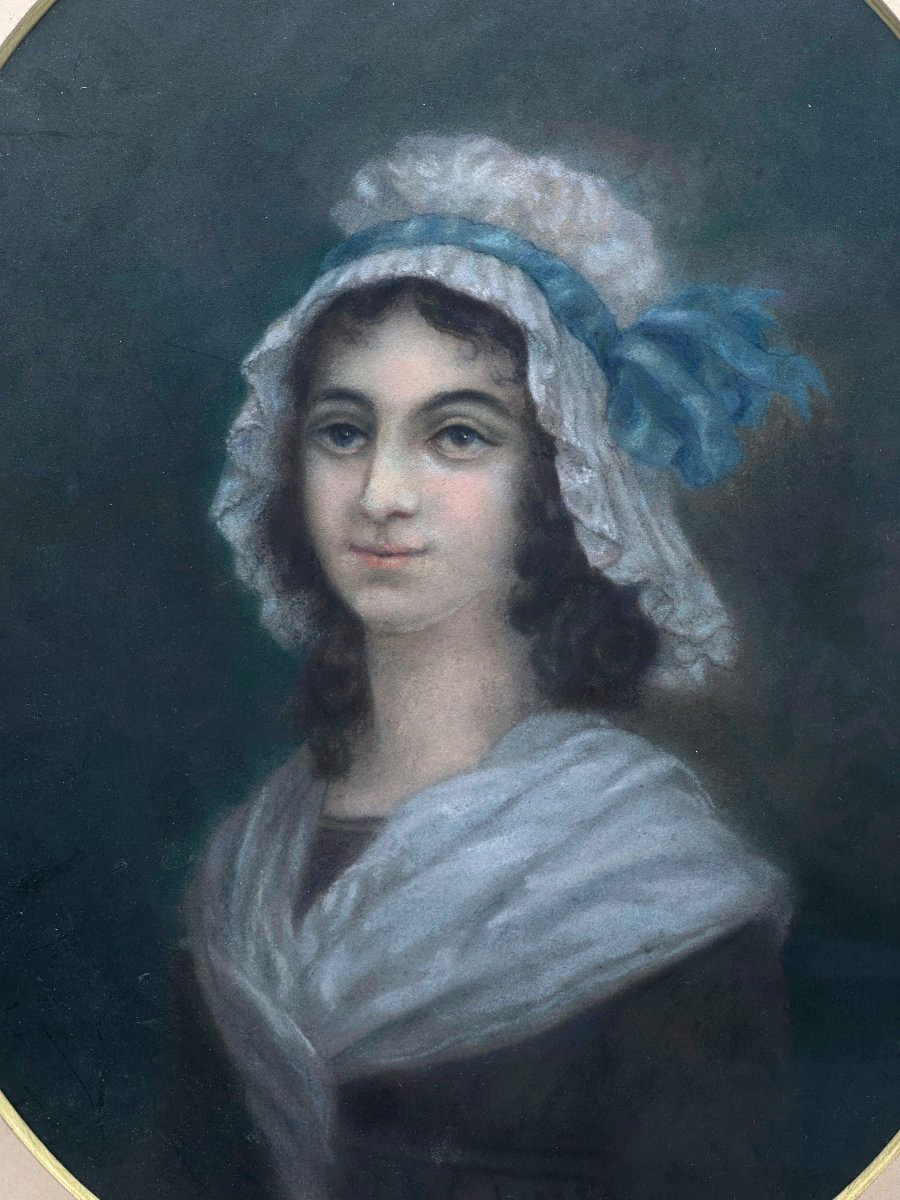 Ecole française du XIXème, Portrait de femme au bonnet, pastel-photo-2
