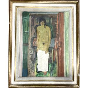 Nu debout composition huile sur panneau 