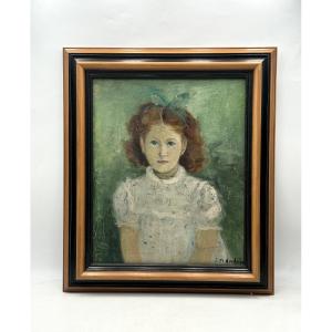 J. M . ANDRIEU ( XXè siècle ) Jeune fille en robe blanche 