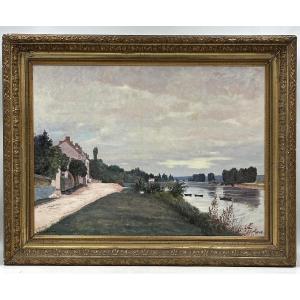 Edmond CUISINIER (1857-1917) Samois- sur- Seine, huile sur toile