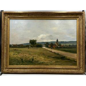 Paul LIOT (1855-1902) L'entrée du village, huile sur toile. 