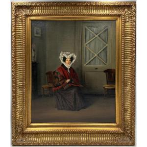"Portrait de femme  assise à la coiffe" époque XIX ème