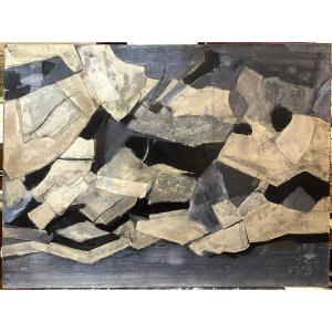 Jean Pierre DOLA (1946), paysage rocheux géométrique, huile sur toile