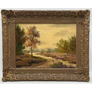 Paysage automnal signé HOFLAND, huile sur toile
