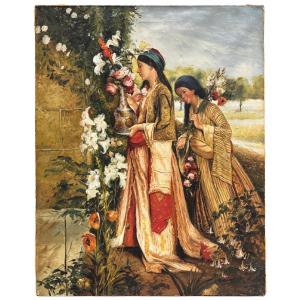F. VERNOS ," Femmes aux fleurs" , Ecole française orientaliste du XX ème