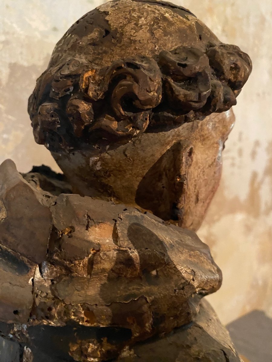 Very Ancient Polychrome Friar From The 16th/17th Century Of Italian Origin. -photo-4