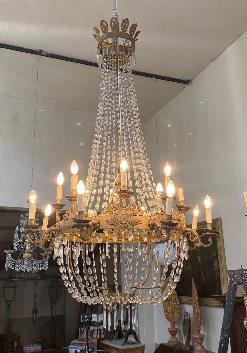 Grand Lustre Ancien En Bronze Doré. 1820