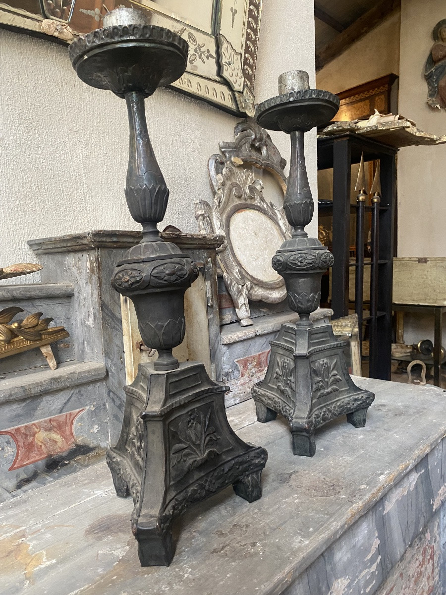 Pair Of Embossed Copper Candelabra-photo-2