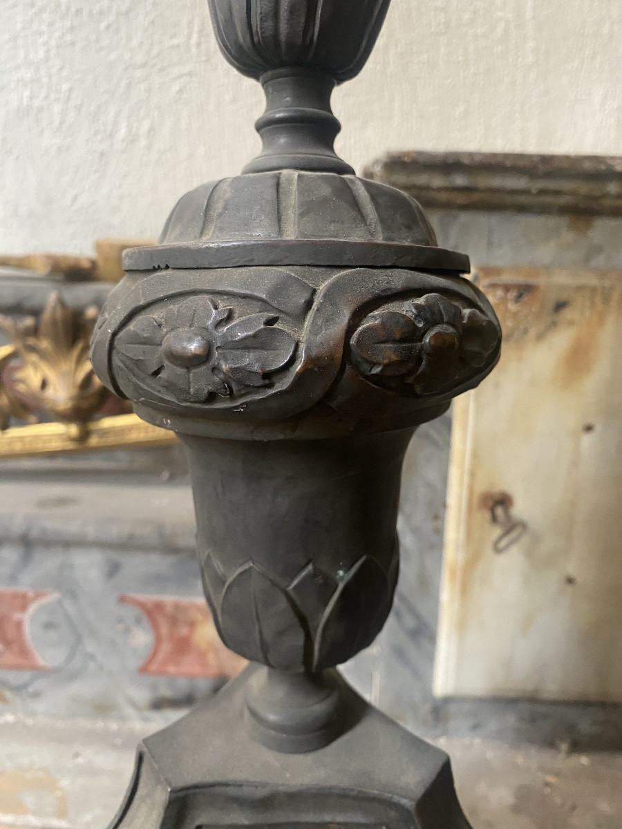 Pair Of Embossed Copper Candelabra-photo-4