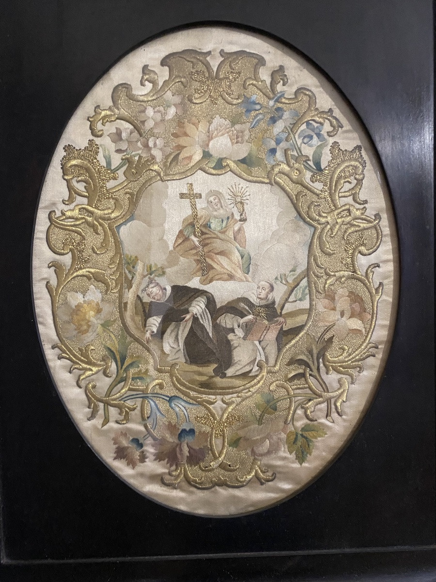 Antique Pair Of Silk Embroidery Pieces -photo-6