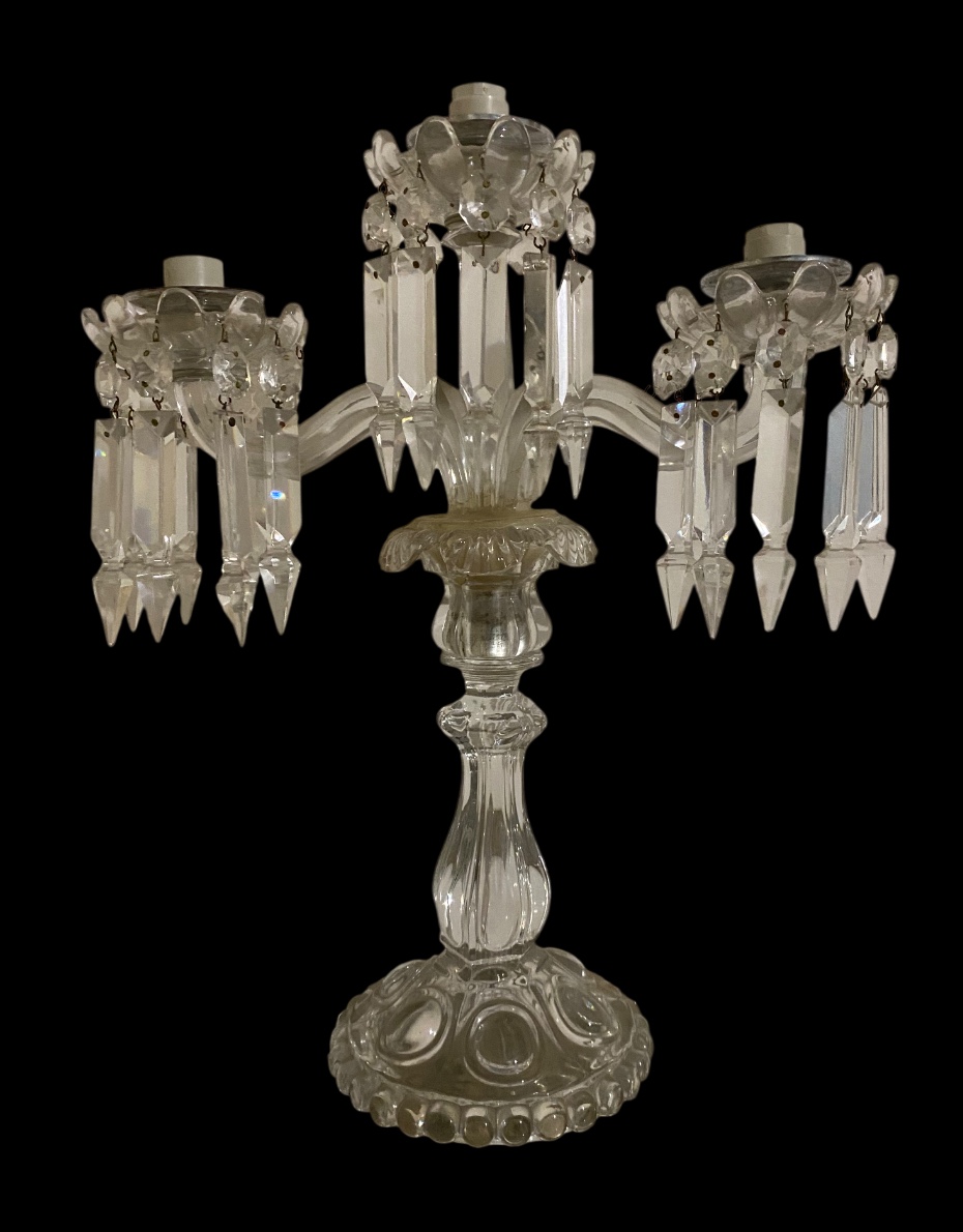 Three-light Crystal Candelabra Signed Baccarat 