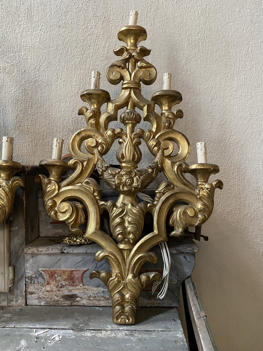 paire de points lumineux en bois doré du début du XIXe siècle-photo-2