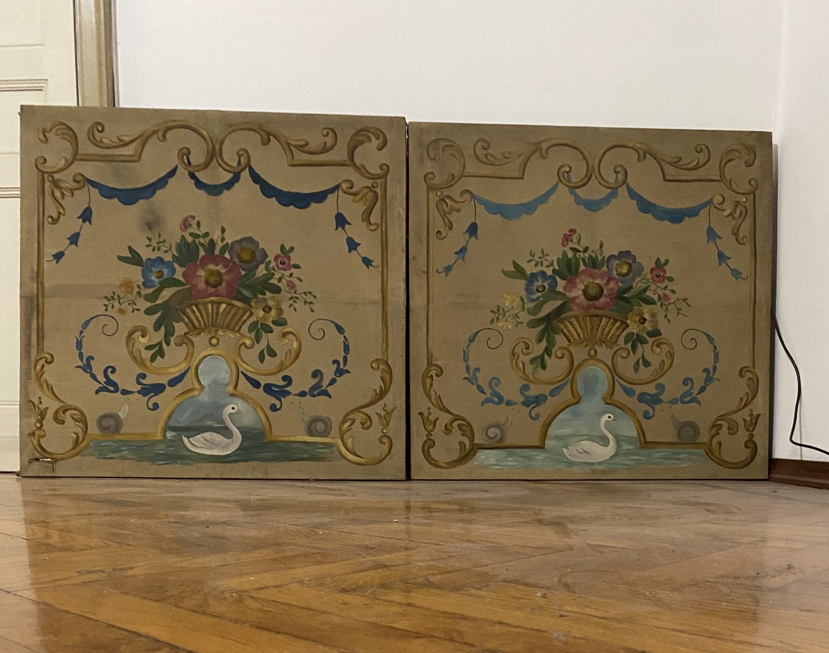 Three Piedmontese (italy) Door-hanging Paintings 