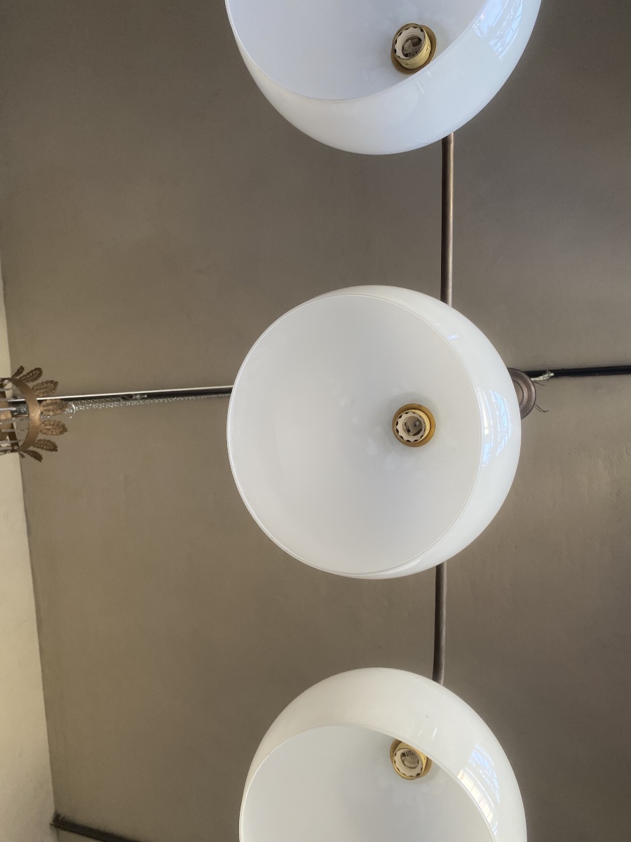 Brass And Opal Glass Chandelier-photo-4
