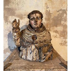 Very Ancient Polychrome Friar From The 16th/17th Century Of Italian Origin. 