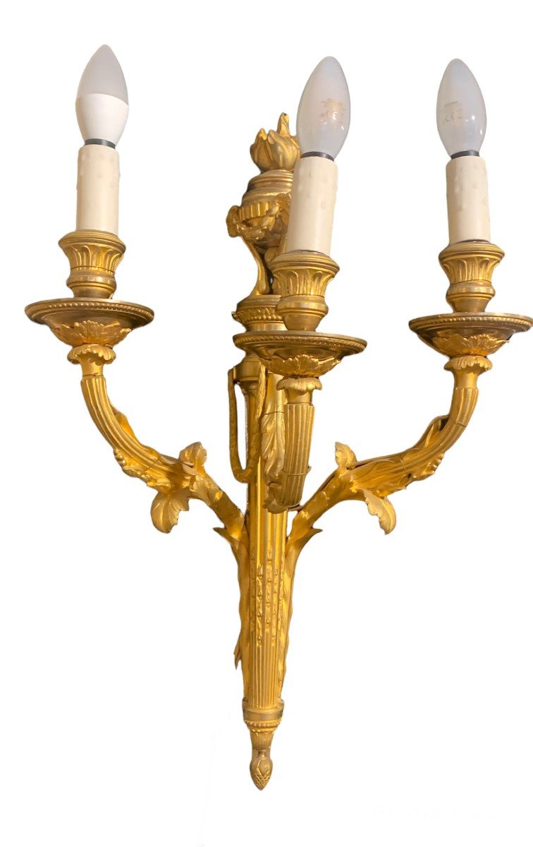A Pair Of Chiselled And Gilt Bronze Sconces Signed Hopilliart