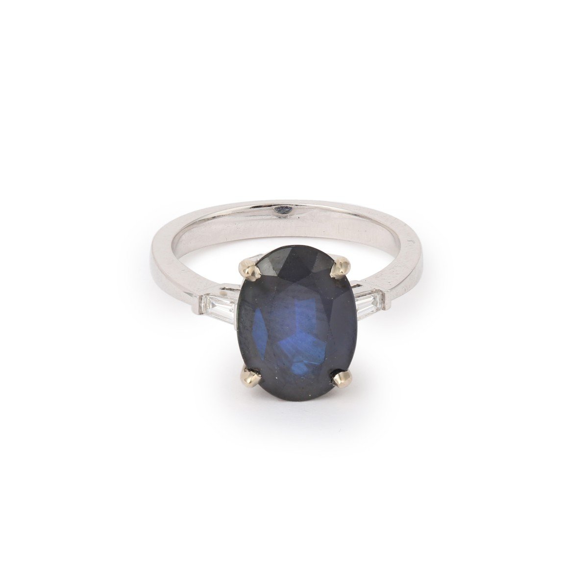 Bague Saphir 4.47 Carats Diamants Or Gris 18 Carats