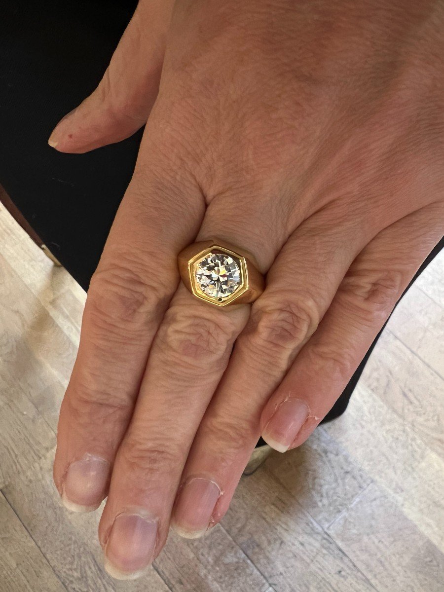 Bague Chevalière Diamant 2.35 Carats Or Jaune 18 Carats (certificat)-photo-3