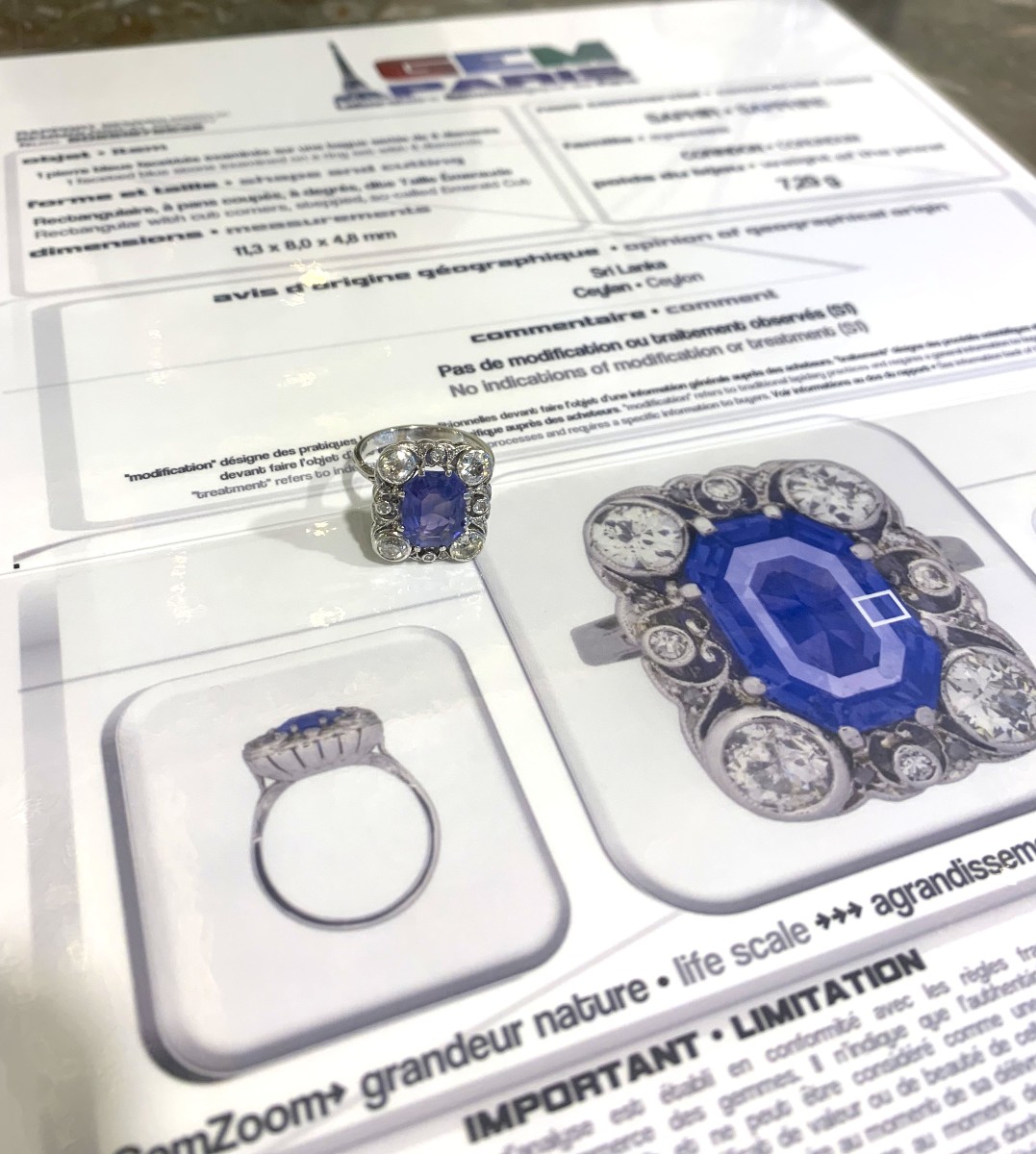 Certified 4.66 Carats Unheated Ceylon Sapphire Diamonds Platinum White Gold Ring-photo-2