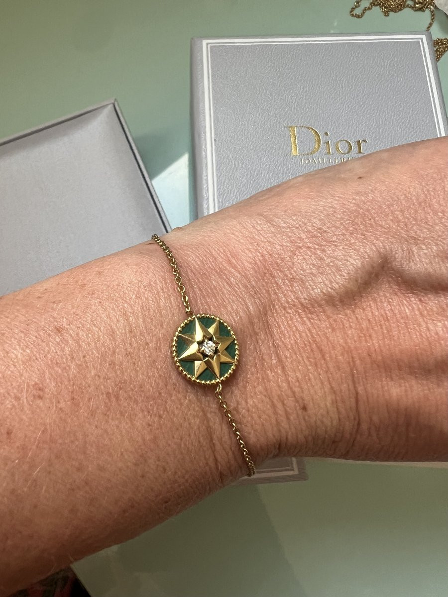 Bracelet Dior Rose Des Vents Malachite Diamant Or Jaune 18 Carats-photo-2