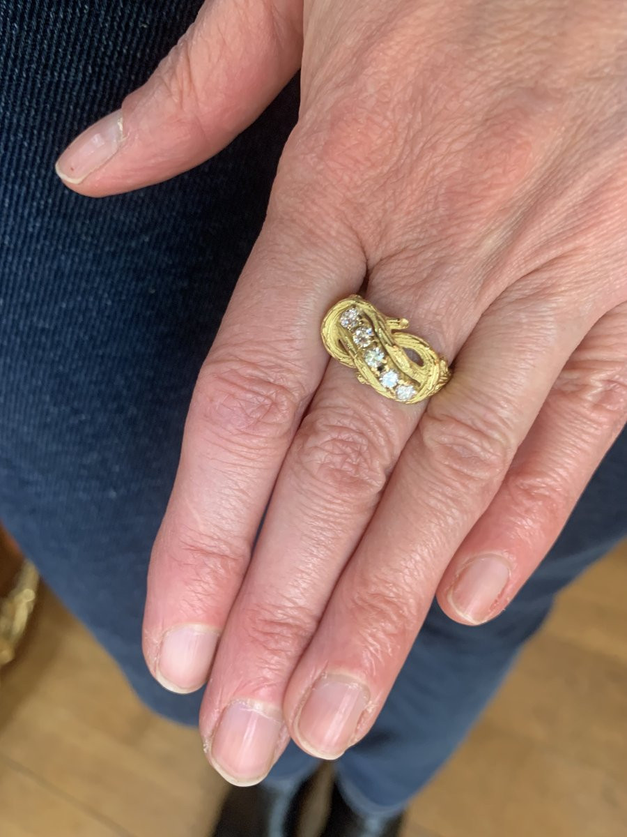 Bague Vintage Branchage Diamants Or Jaune 18 Carats-photo-2