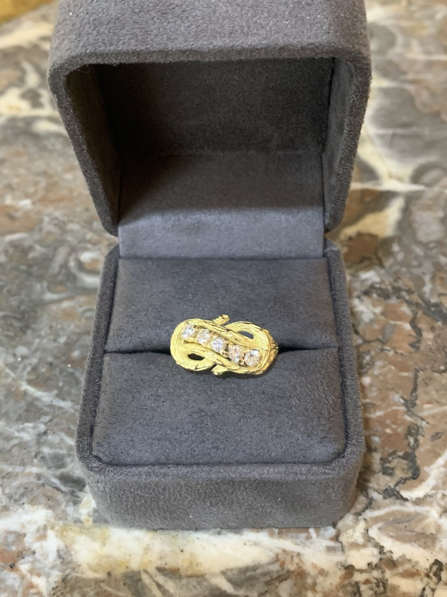 Bague Vintage Branchage Diamants Or Jaune 18 Carats-photo-3