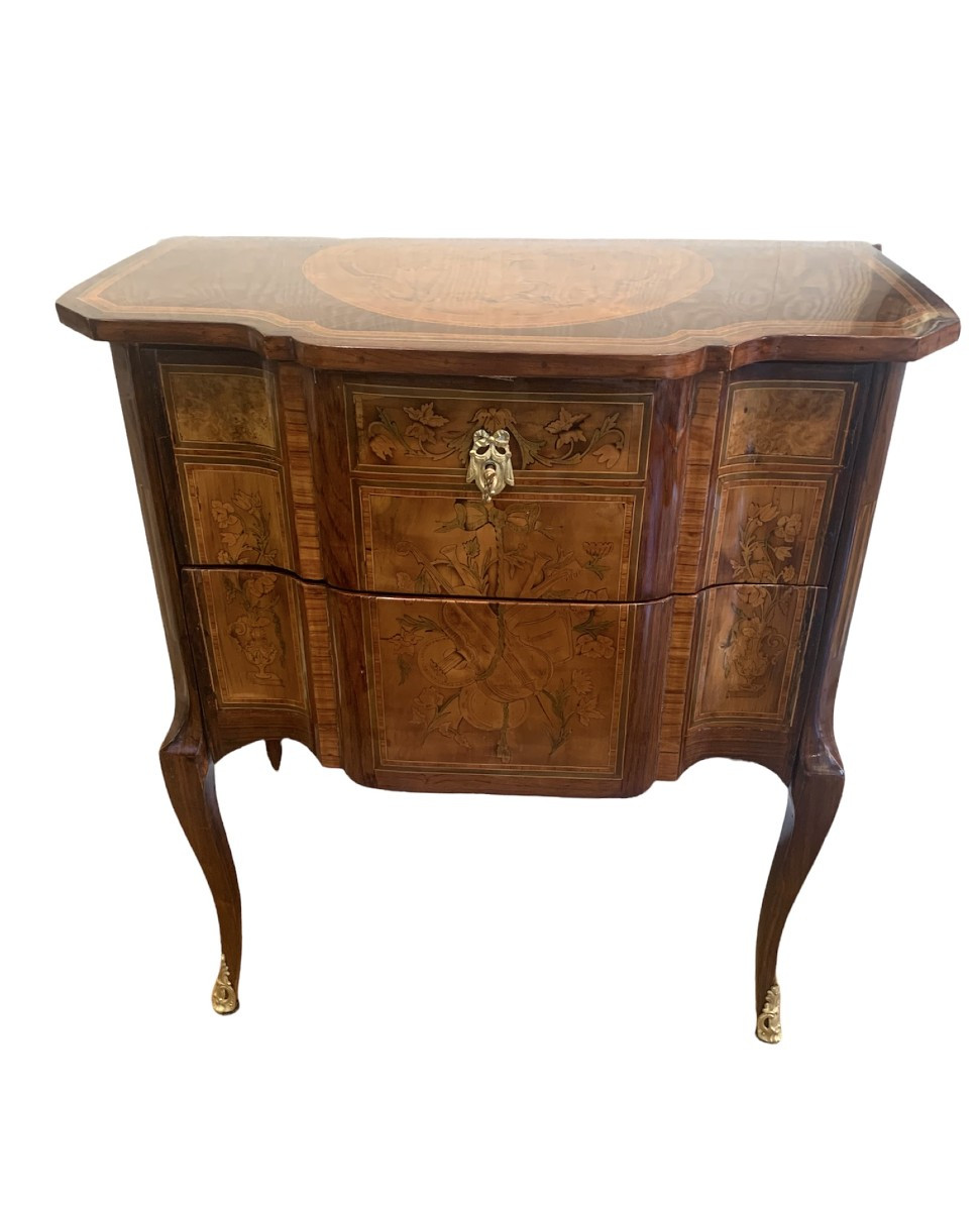 Transition Style Chest Of Drawers In Marquetry Late 19th Century Period