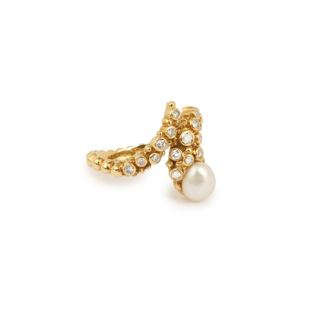 Bague Gilbert Albert Serpent Perle Diamants Or Jaune 18 Carats-photo-3