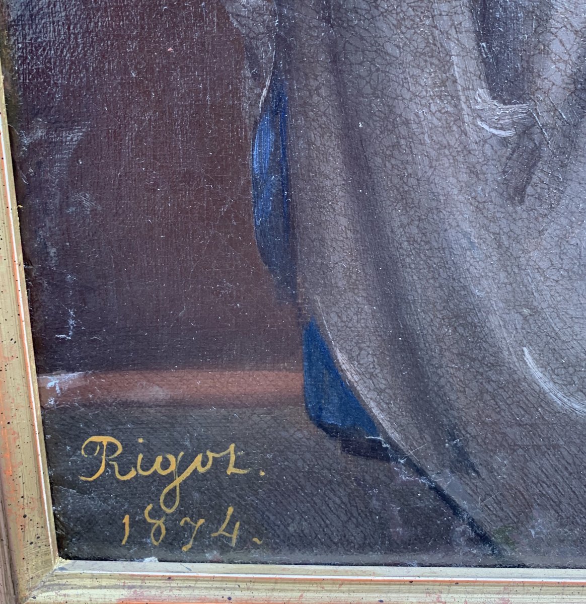 Scene Galante Dans Un Cafe, Huile Sur Toile Signée Rigot Et Datée 1874-photo-4