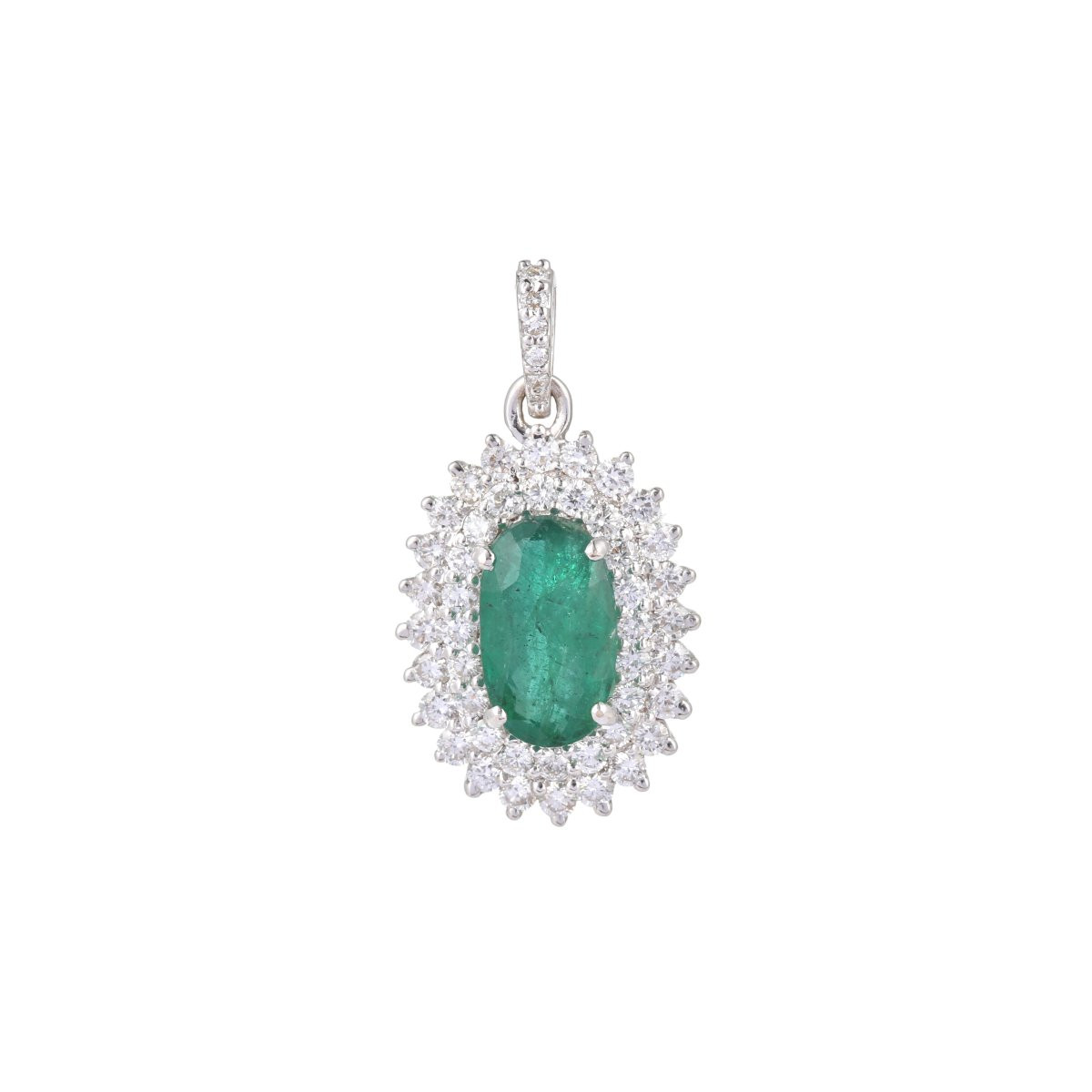 Pendentif Emeraude Diamants Or Gris 18 Carats-photo-4