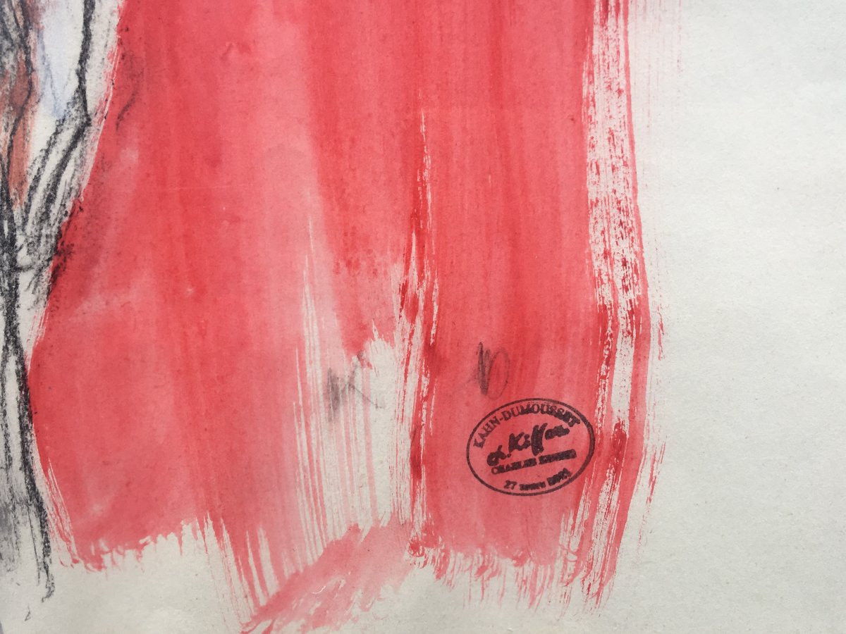 Edith Piaf On Stage Watercolor And Pencil On Paper, Mongrammed K For Charles Kiffer (1902-1992)-photo-2