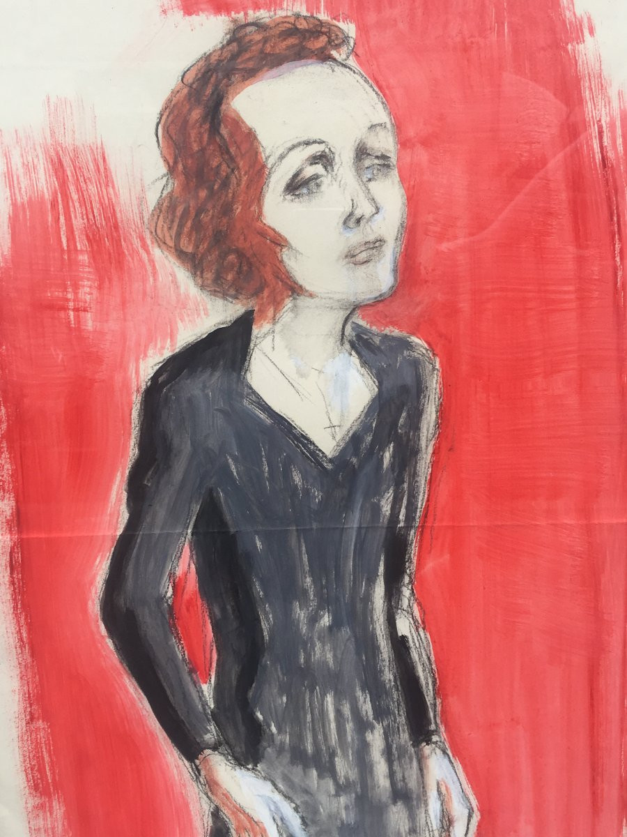 Edith Piaf On Stage Watercolor And Pencil On Paper, Mongrammed K For Charles Kiffer (1902-1992)-photo-3